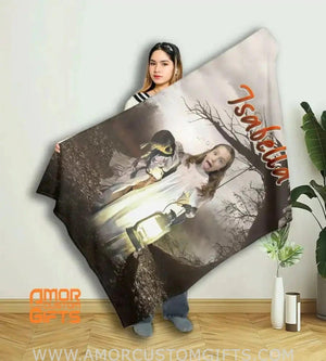 Blankets Personalized Scary Doll Halloween Character Blanket | Custom Face & Name Girl Blanket