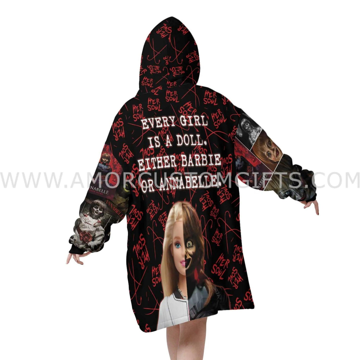 Personalized Scary Doll Halloween Snug Oversized Wearable Hoodie Blanket-Hoodie Blanket-Amor Custom Gifts