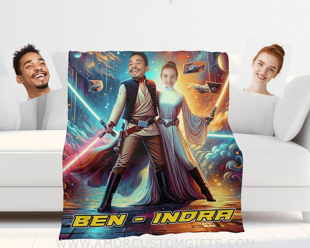 Blankets Personalized Sci-fi Saga Galaxy War Couple 3 Blanket | Custom Face & Name Couple Blanket