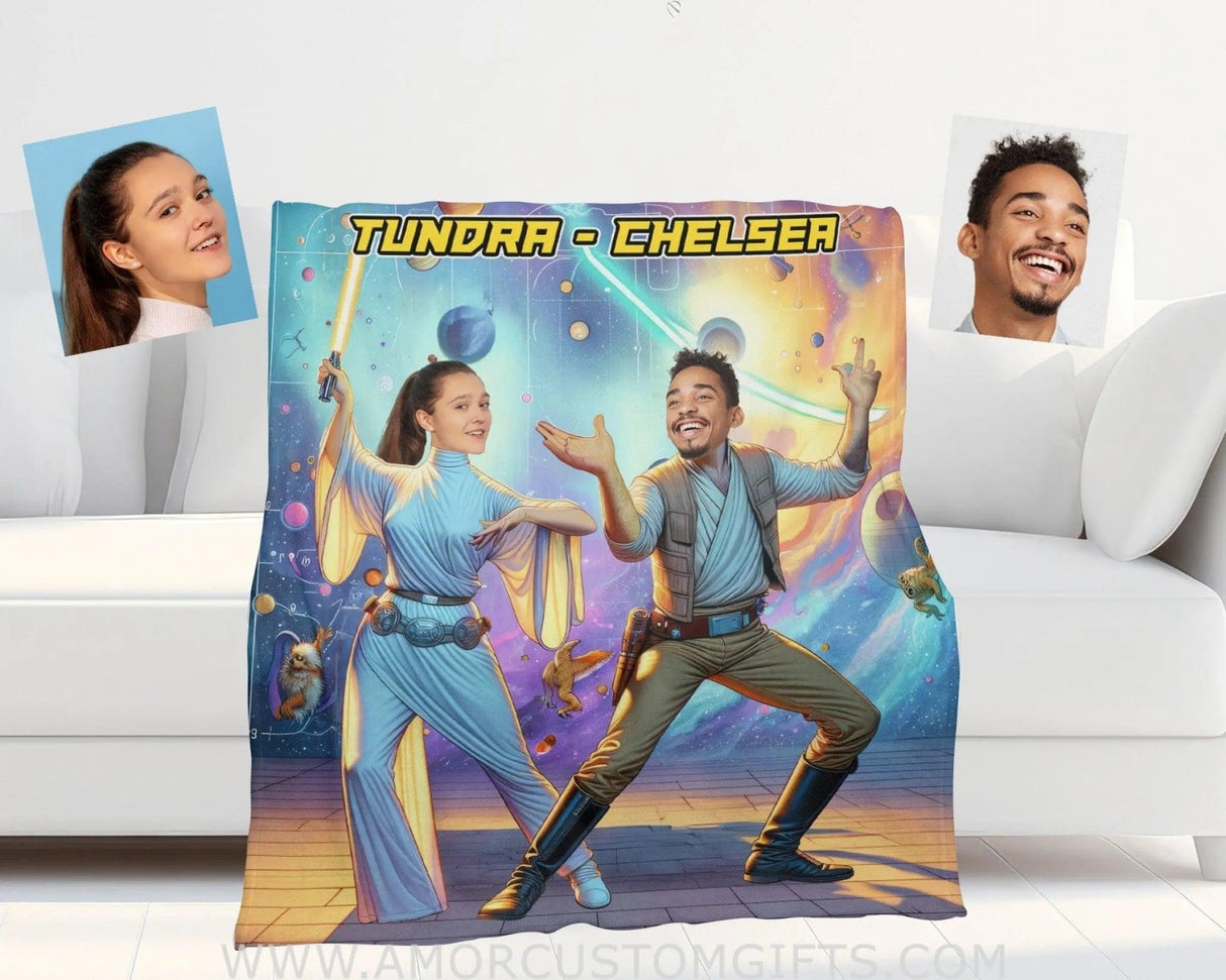 Blankets Personalized Sci-fi Saga Galaxy War Couple 2 Blanket | Custom Face & Name Couple Blanket