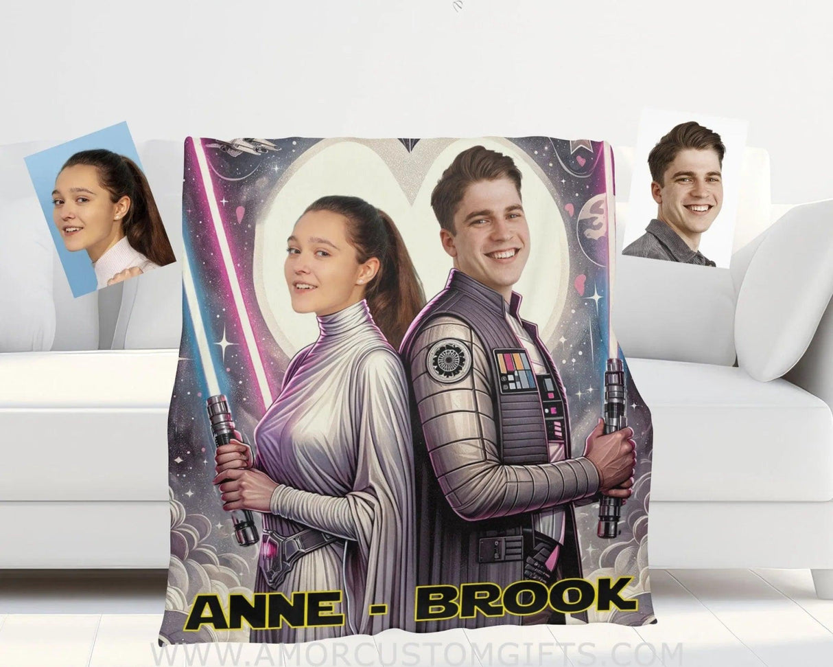 Blankets Personalized Sci-fi Saga Galaxy War Couple Blanket | Custom Face & Name Couple Blanket