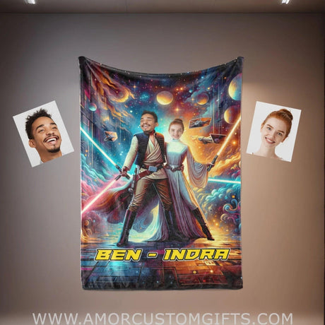 Blankets Personalized Sci-fi Saga Galaxy War Couple 3 Blanket | Custom Face & Name Couple Blanket