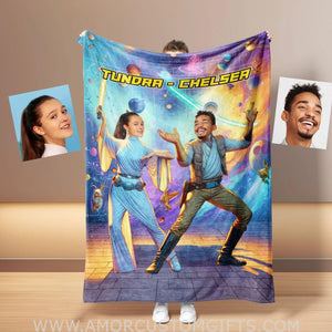 Blankets Personalized Sci-fi Saga Galaxy War Couple 2 Blanket | Custom Face & Name Couple Blanket