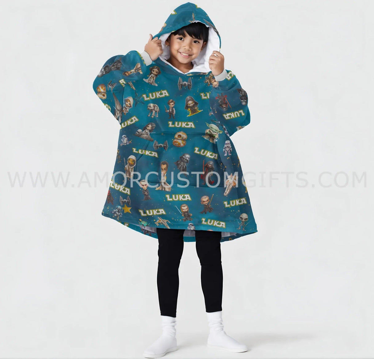 Personalized Scifi Saga Space Wars Chibi Snug Oversized Wearable Hoodie Blanket-Hoodie Blanket-Amor Custom Gifts