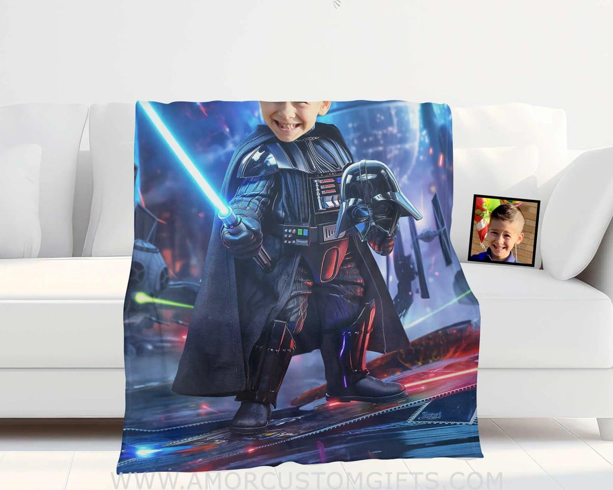 Blankets Personalized Scifi Saga Star Wars Vader Boy Photo Blanket | Custom Name & Face Boy Blanket