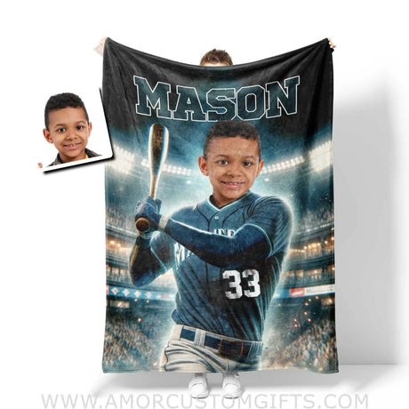 Blankets Personalized MLB Seattle Baseball Boy Mariners Photo Blanket | Custom Name & Face Boy Blanket