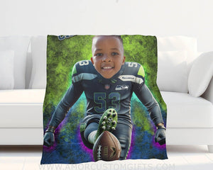 Blankets Personalized Seattle Football Boy Seahawks Photo Blanket | Custom Name & Face Boy Blanket