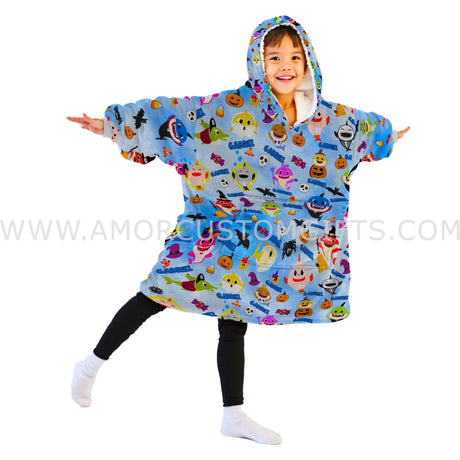 Personalized Shark Halloween Boy Snug Oversized Wearable Hoodie Blanket-Hoodie Blanket-Amor Custom Gifts