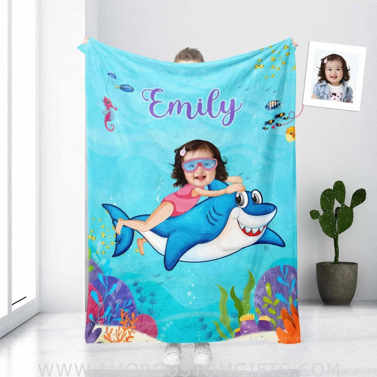 Blankets Personalized Shark Swimming Blanket | Custom Girl Shark Blanket