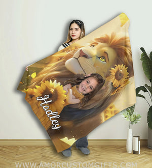 Blankets Personalized Simba Girl Blanket | Custom Name & Face Girl Blanket