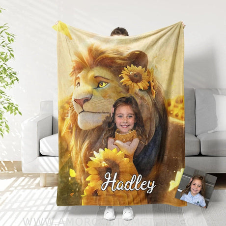 Blankets Personalized Simba Girl Blanket | Custom Name & Face Girl Blanket