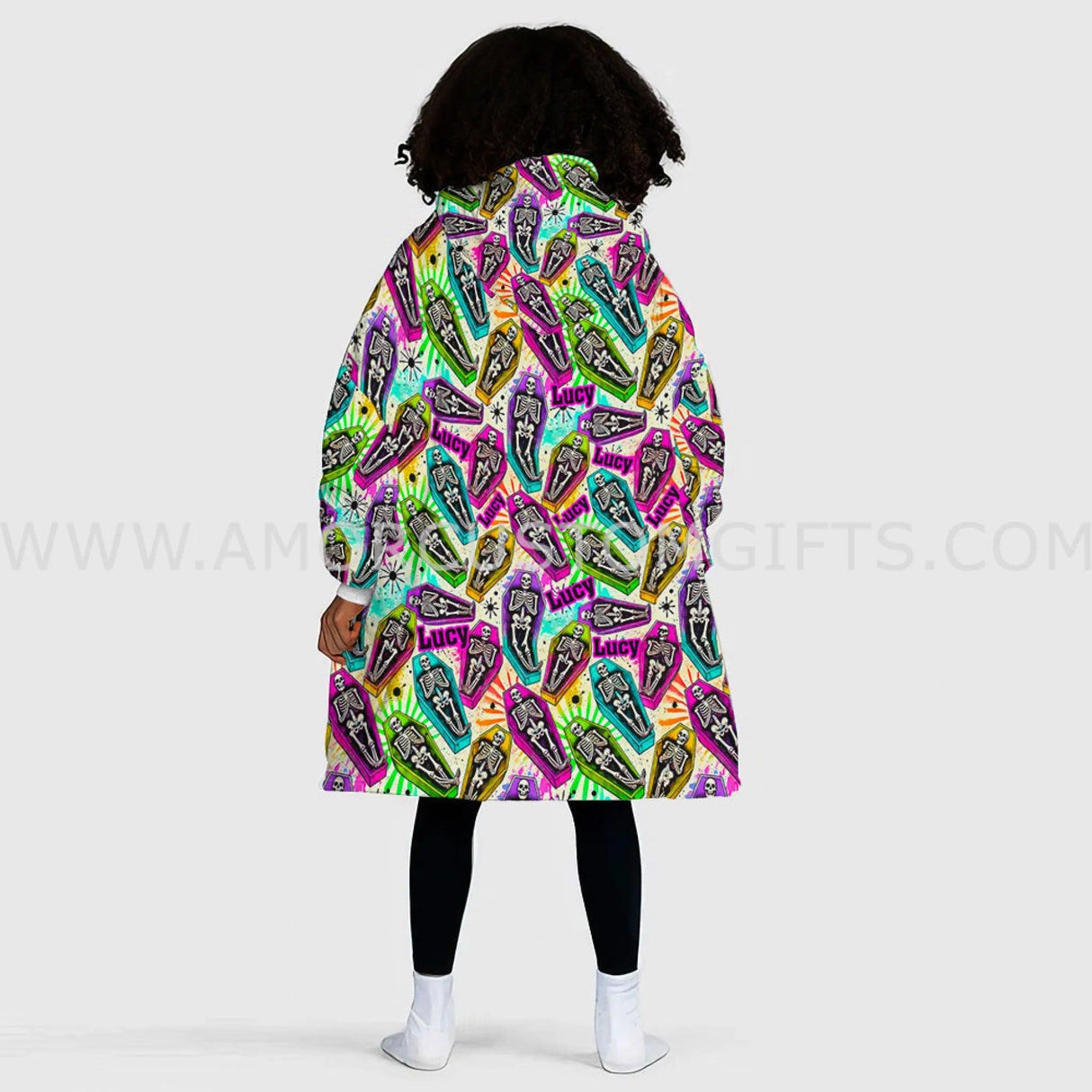 Personalized Skeleton Coffins Halloween Snug Oversized Wearable Hoodie Blanket-Hoodie Blanket-Amor Custom Gifts