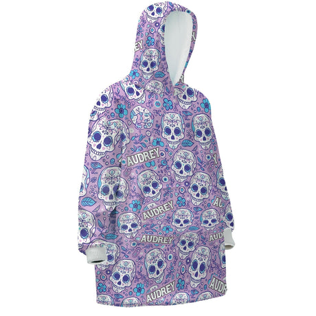 Personalized Skull Floral Purple Snug Oversized Wearable Hoodie Blanket-Hoodie Blanket-Amor Custom Gifts