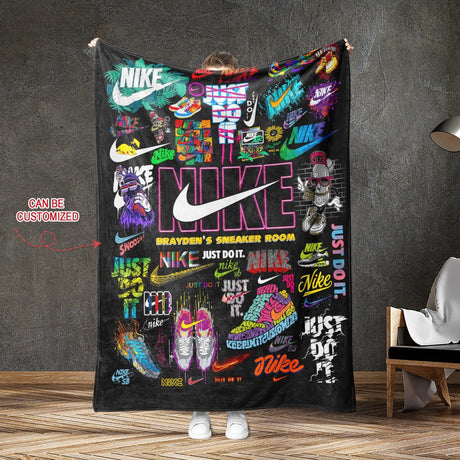Blankets Personalized Sneakers Blanket | Custom Name Just Do It Throw Tapestry  Blanket