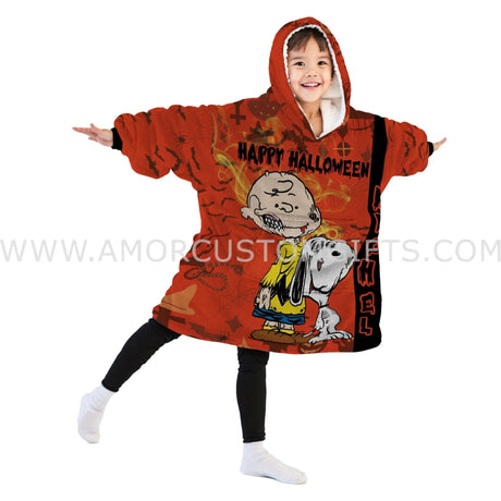 Personalized Snoopy Dog Halloween Snug Oversized Wearable Hoodie Blanket-Hoodie Blanket-Amor Custom Gifts