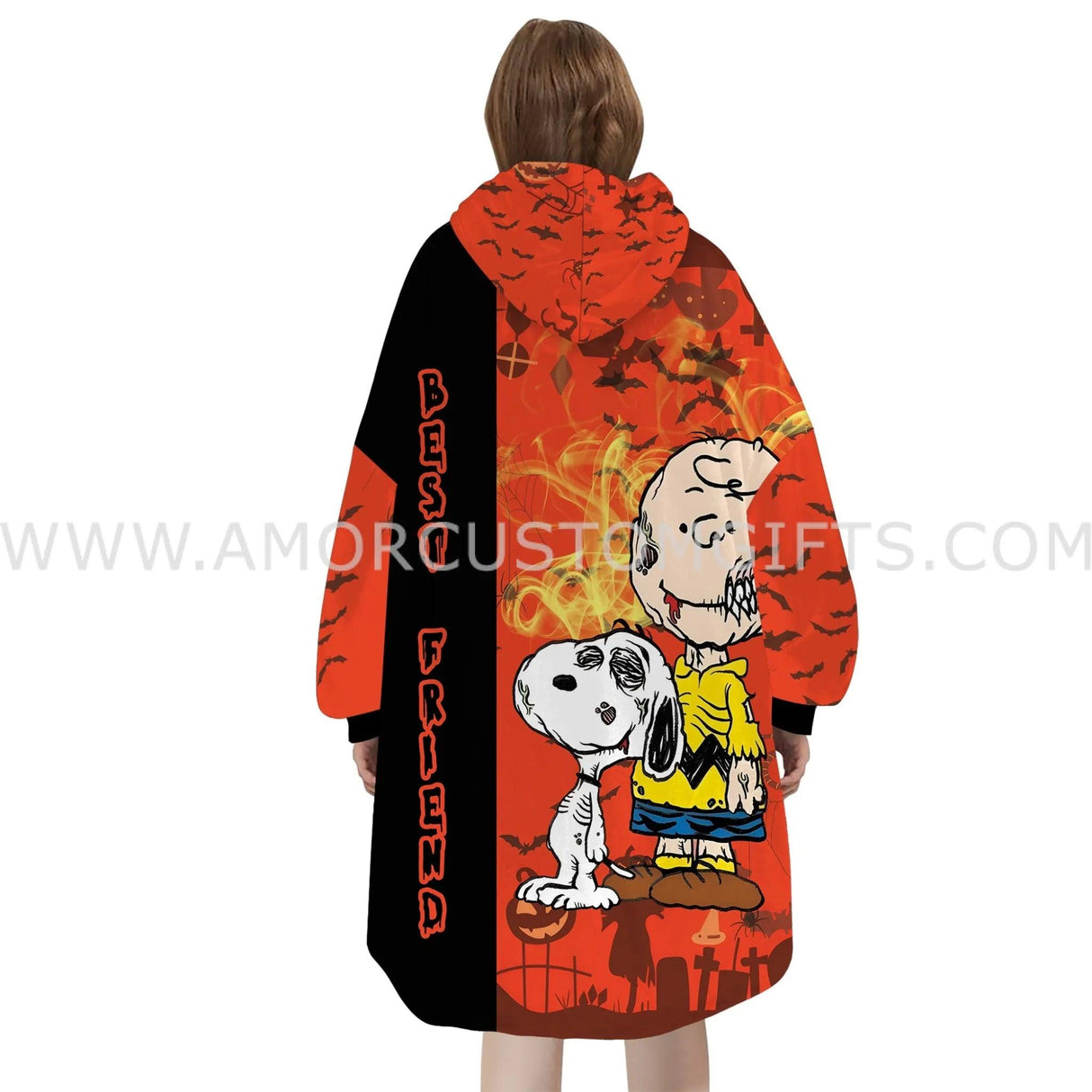 Personalized Snoopy Dog Halloween Snug Oversized Wearable Hoodie Blanket-Hoodie Blanket-Amor Custom Gifts