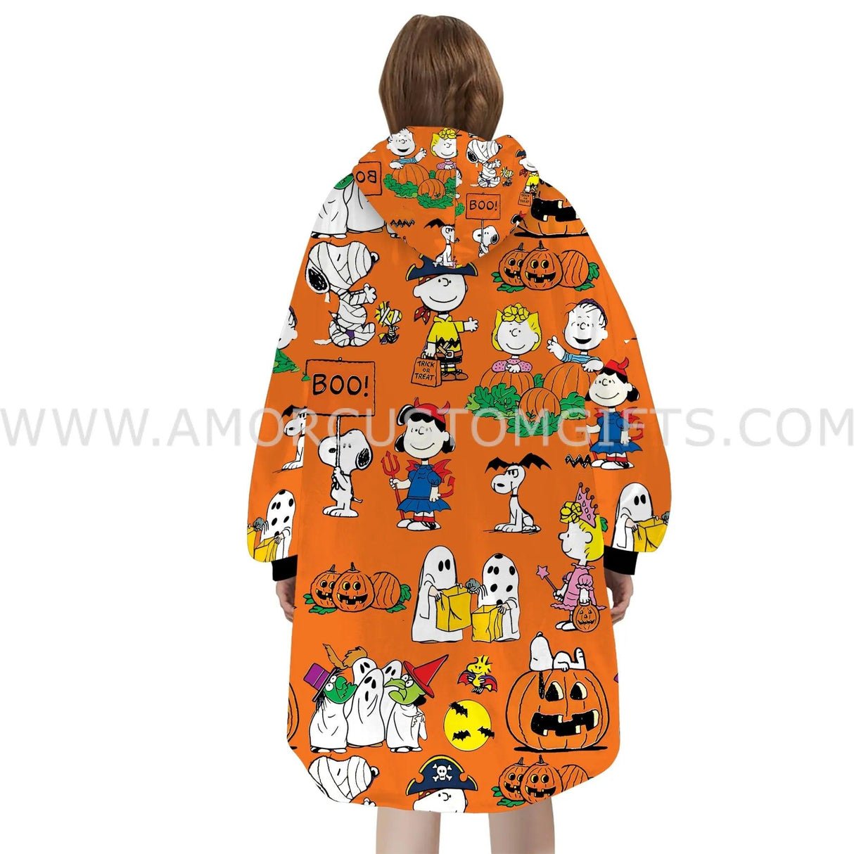 Personalized Snoopy Dog Halloween Snug Oversized Wearable Hoodie Blanket-Hoodie Blanket-Amor Custom Gifts