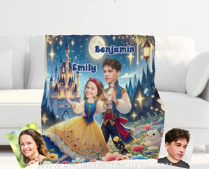 Blankets Personalized Snow White and Prince Florian 1 Blanket | Custom Face & Name Couple Blanket