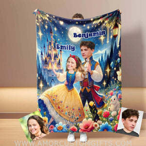 Blankets Personalized Snow White and Prince Florian 1 Blanket | Custom Face & Name Couple Blanket