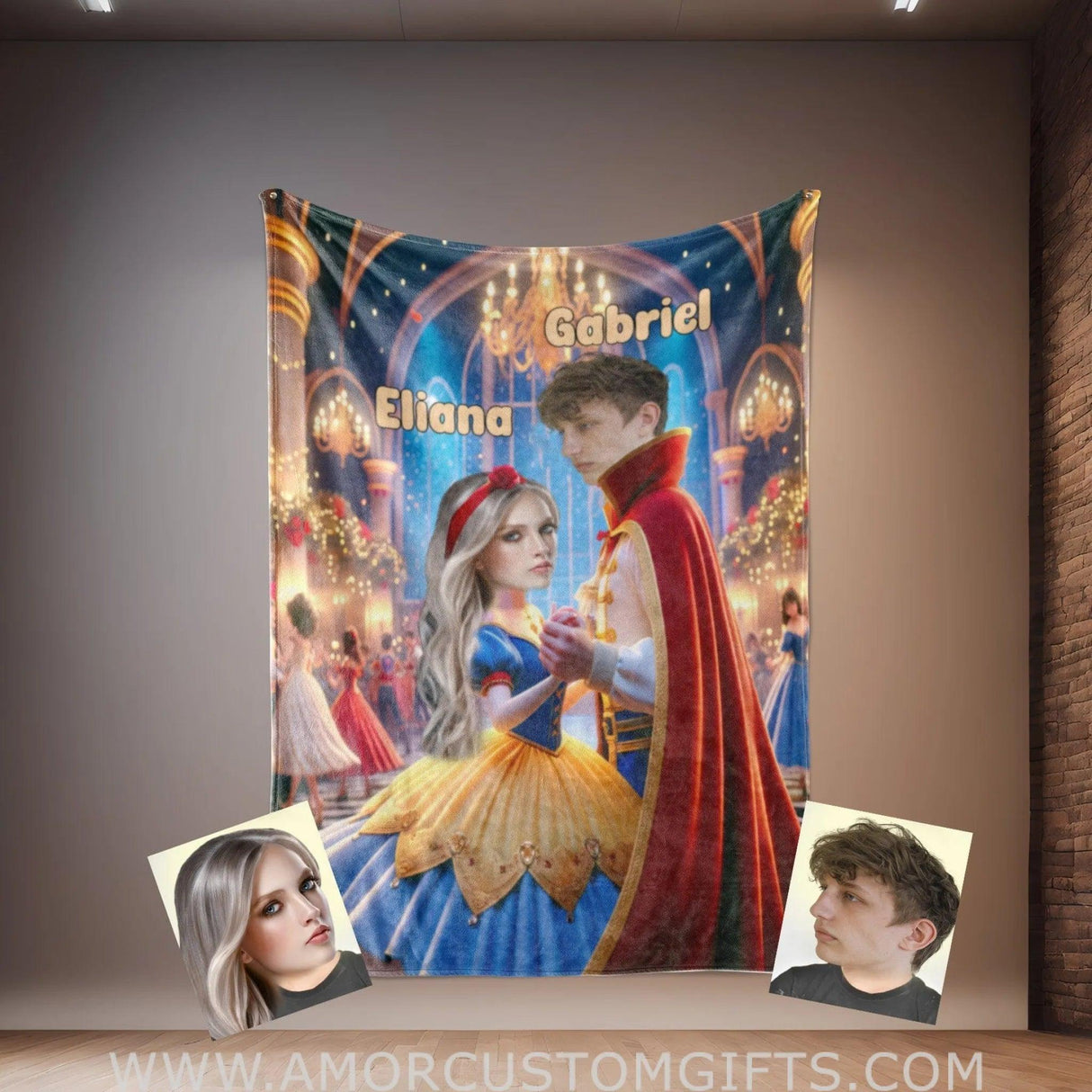 Blankets Personalized Snow White and Prince Florian 4 Blanket | Custom Face & Name Couple Blanket