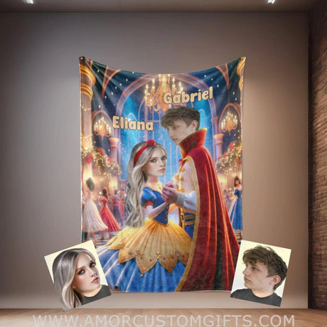 Blankets Personalized Snow White and Prince Florian 4 Blanket | Custom Face & Name Couple Blanket