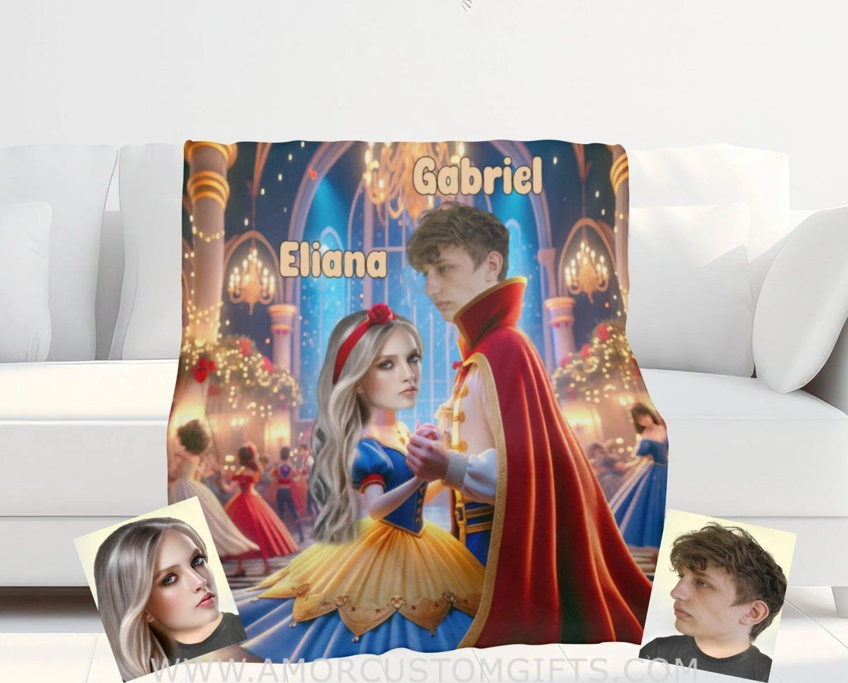 Blankets Personalized Snow White and Prince Florian 4 Blanket | Custom Face & Name Couple Blanket