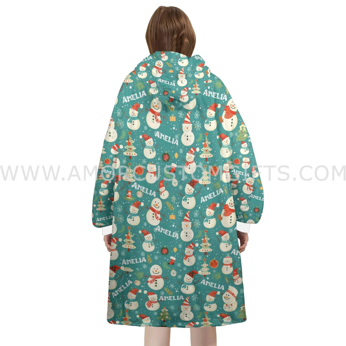 Personalized Snowman Mint Snug Oversized Wearable Hoodie Blanket-Hoodie Blanket-Amor Custom Gifts