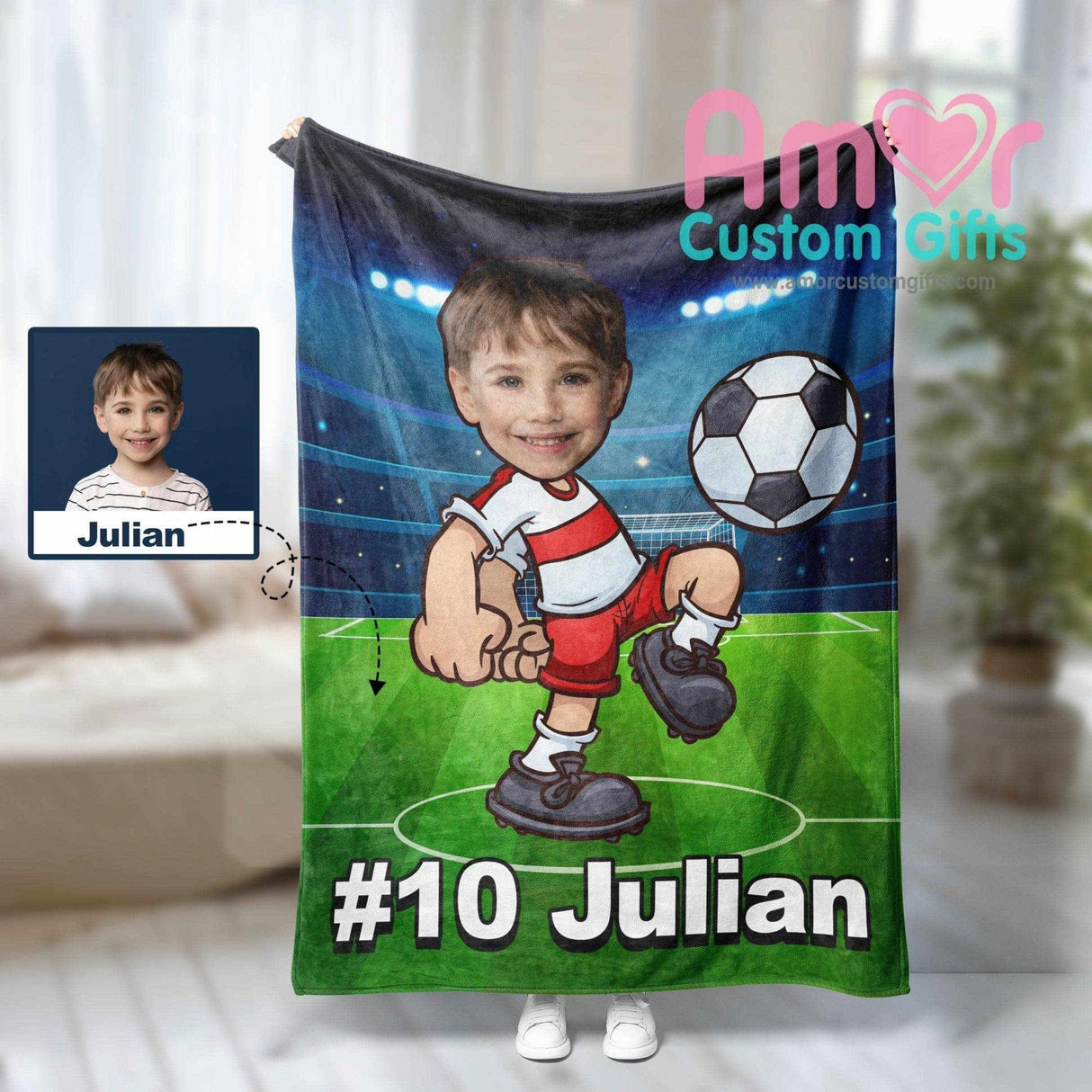 Blankets Personalized Soccer Boy Blanket , Boys Football Photo Blanket