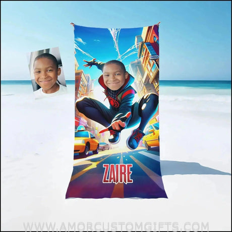 Towels Personalized Spider Boy Afro Black Spider Beach Towel | Customized Superhero Theme Pool Towel