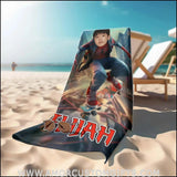 Towels Personalized Spider Boy Jumping On Road Beach Towel | Customized Superhero Theme Pool Towel