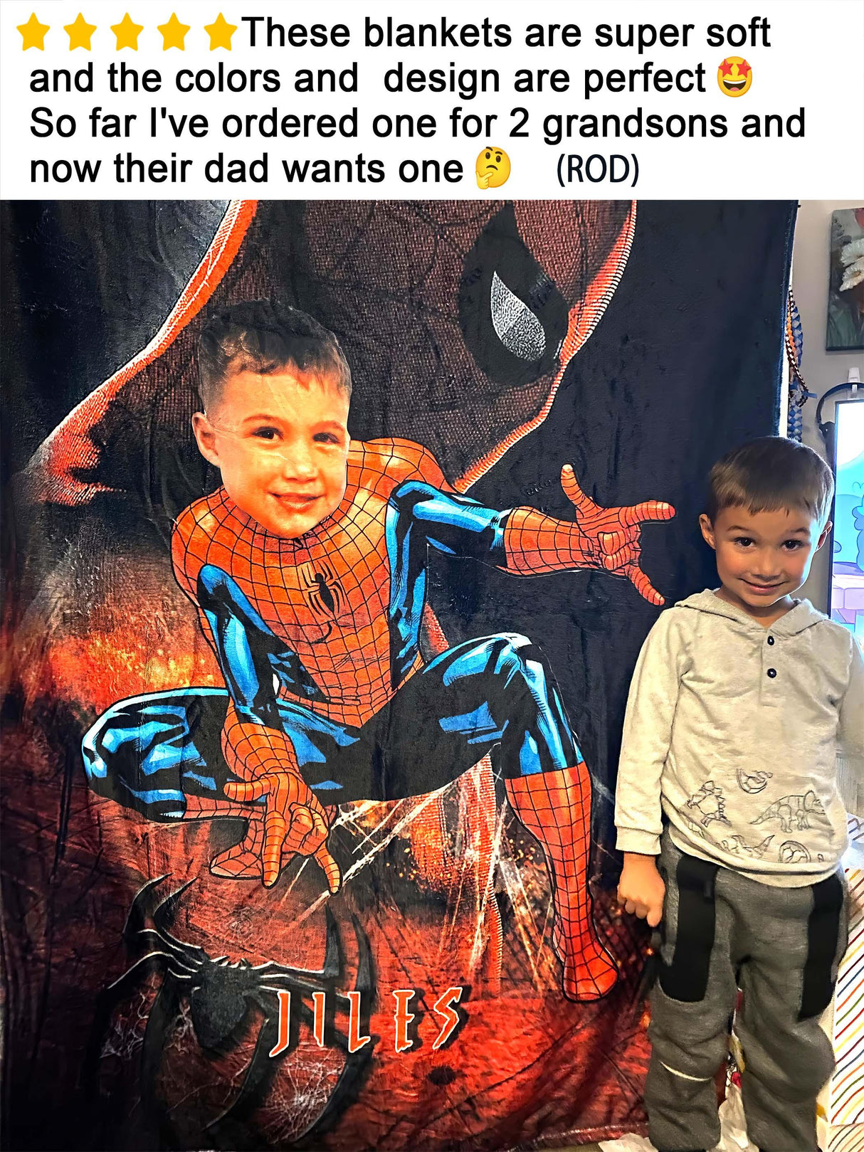 Blankets Personalized Spider Boy Photo Blanket | Custom Face & Name Superhero Spidey Blanket