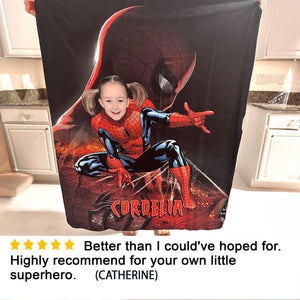 Blankets Personalized Spider Boy Photo Blanket | Custom Face & Name Superhero Spidey Blanket