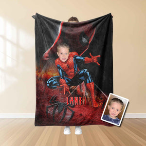 Blankets Personalized Spider Boy Photo Blanket | Custom Face & Name Superhero Spidey Blanket