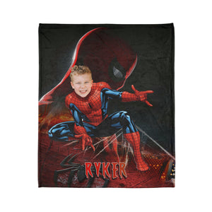 Blankets Personalized Spider Boy Photo Blanket | Custom Face & Name Superhero Spidey Blanket