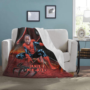 Blankets Personalized Spider Boy Photo Blanket | Custom Face & Name Superhero Spidey Blanket