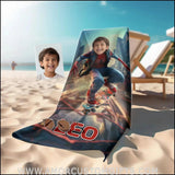 Towels Personalized Spider Boy Skating Though City Beach Towel | Customized Superhero Theme Pool Towel