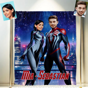 Blankets Personalized Spiderman Gwen Couple 1 Blanket | Custom Face & Name Couple Blanket