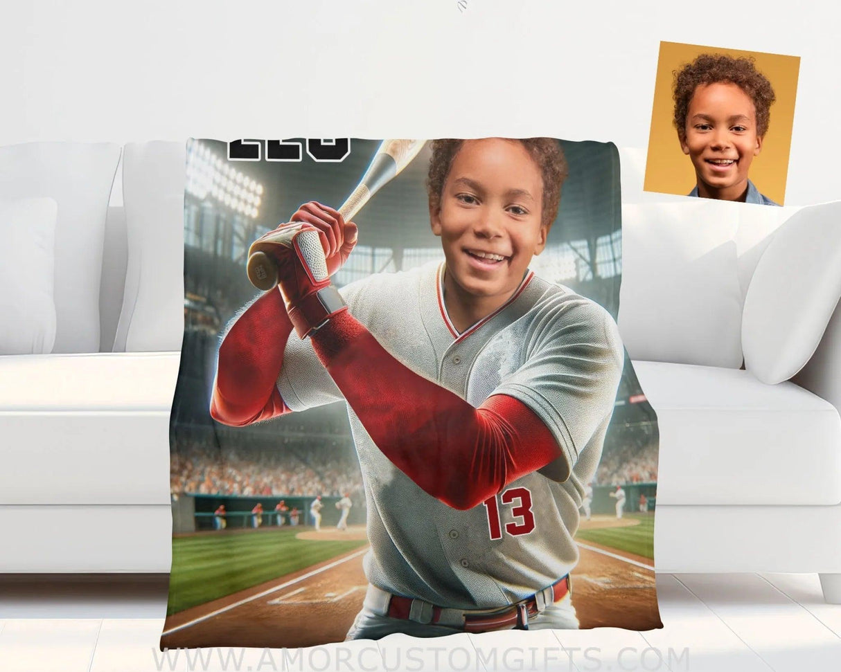 Blankets Personalized MLB St. Louis Baseball Boy Cardinals Photo Blanket | Custom Name & Face Boy Blanket