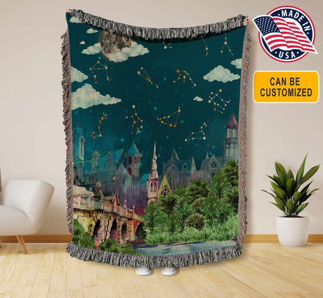 Blankets Personalized Star Truck In City At Night Woven Blanket - Tropical Boho Style Throw Home  Decor and Gifts