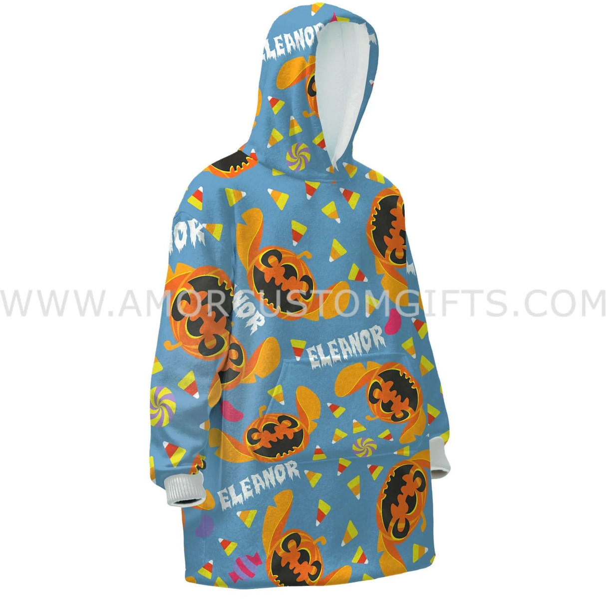 Personalized Stitch Pumpkin Halloween Snug Oversized Wearable Hoodie Blanket-Hoodie Blanket-Amor Custom Gifts