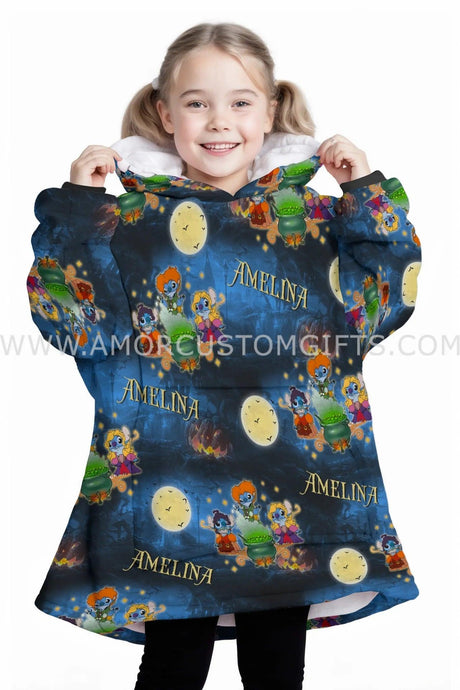 Personalized Stitchy Sisters Halloween Horror Film Snug Oversized Wearable Hoodie Blanket-Hoodie Blanket-Amor Custom Gifts