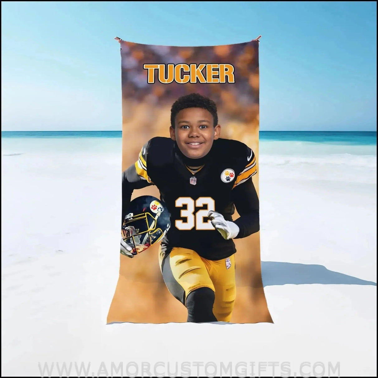 Towels Personalized Steelers Football Pittsburgh Boy Beach Towel | Customized Football Theme Pool Towel