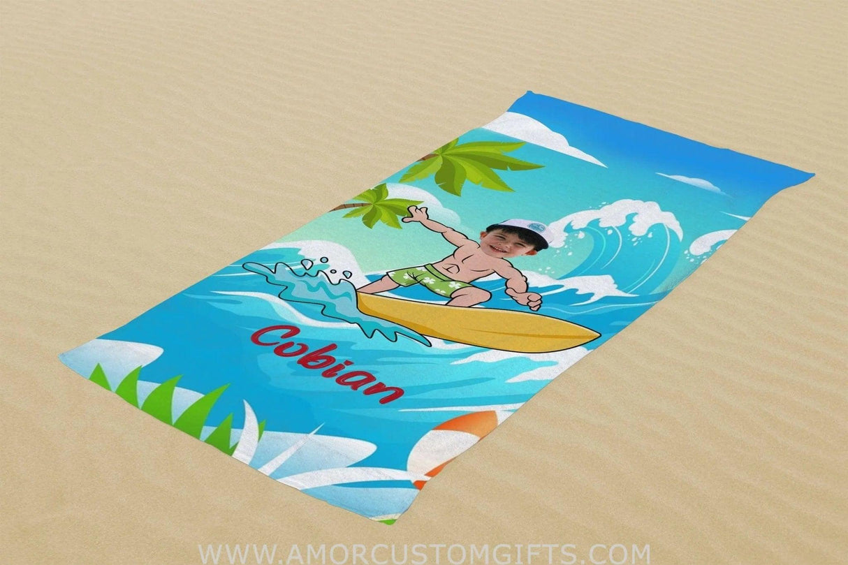 Towels Personalized Summer Boy Surfing Towel,  Custom Beach Towel