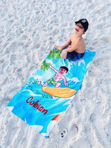 Towels Personalized Summer Boy Surfing Towel,  Custom Face & Name Beach Towel