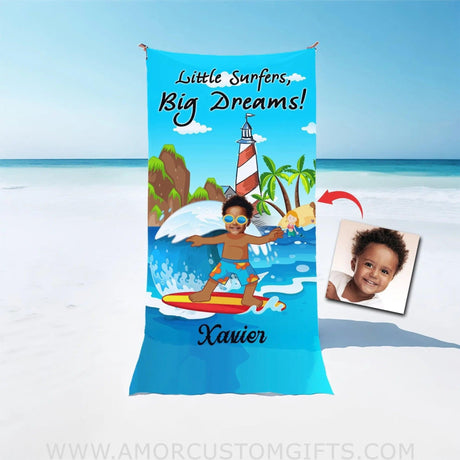 Towels Personalized Summer Little Surfers Big Dreams Boy Surfing Beach Towel