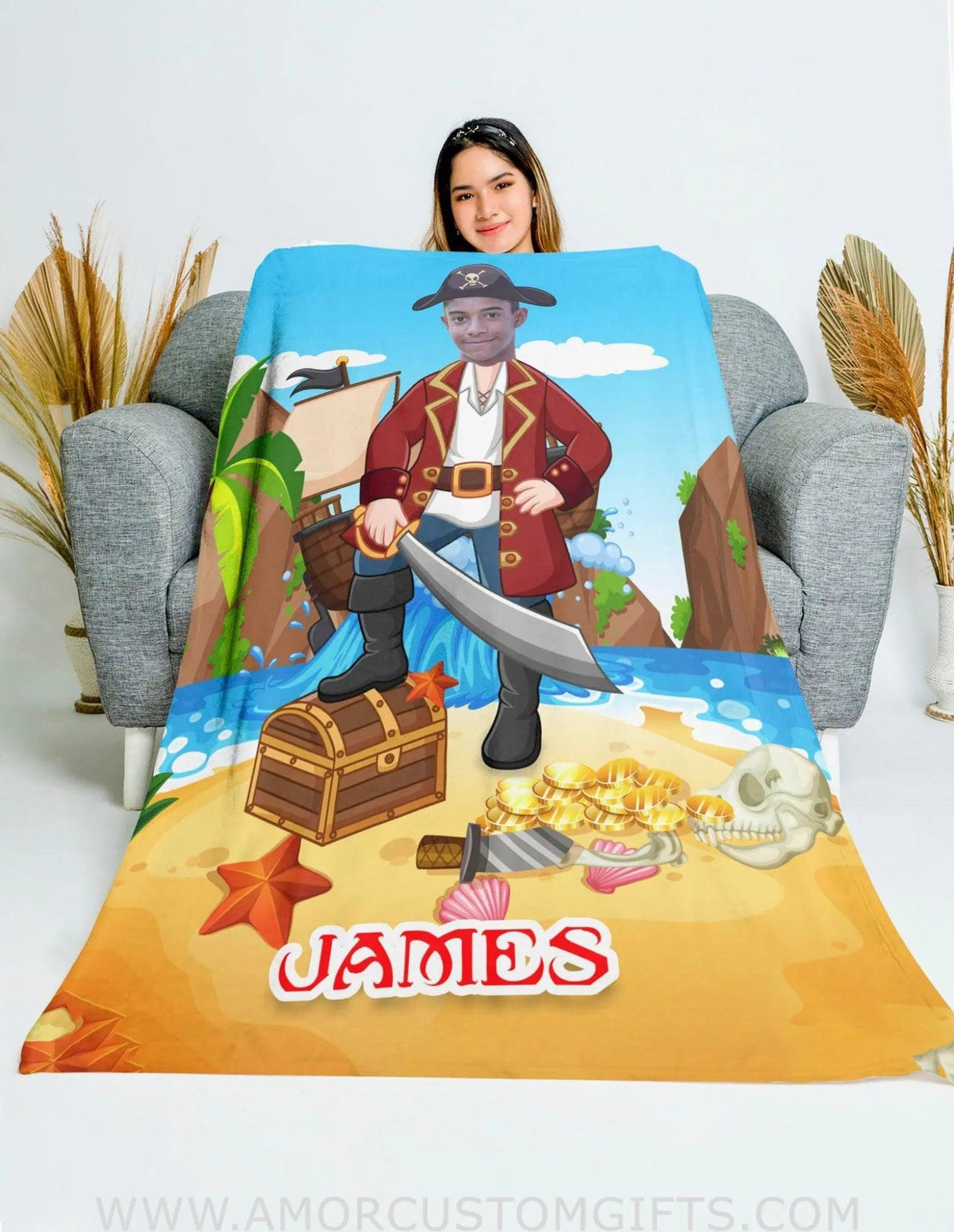 Blankets Personalized Summer Pirate 2 Blanket | Custom Boy Pirate Blanket