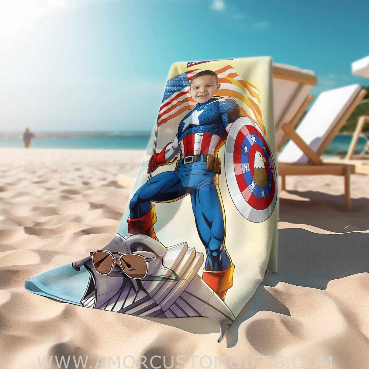 Towels Personalized Summer Superhero American Captain On Beach Towel