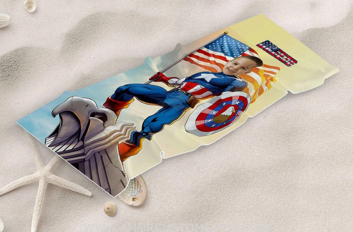 Towels Personalized Summer Superhero American Captain On Beach Towel