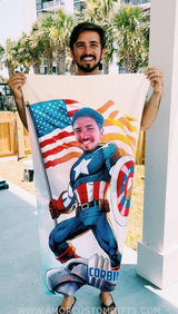 Towels Personalized Summer Superhero American Captain On Beach Towel