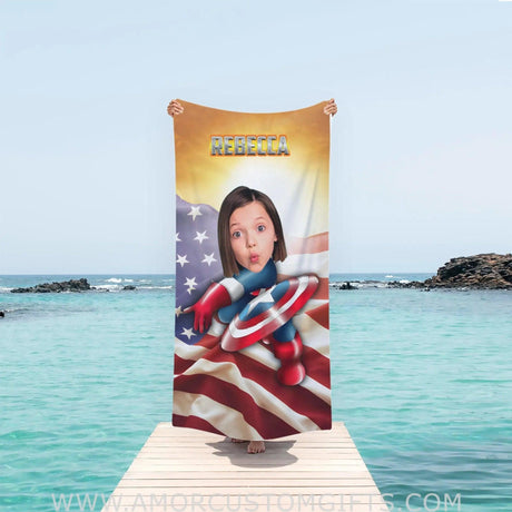 Towels Personalized Summer Superhero Captain Girl Beach Towel